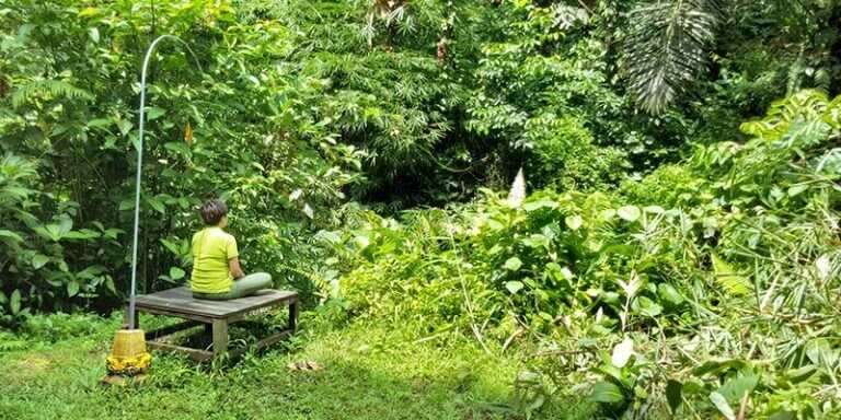 Girl sitting on crying bench Bali Silent Retreat